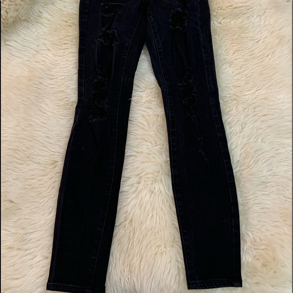Aeropostale High Rise Jegging Black Destroyed Skinny Jeans Womens Size 0 Reg - Picture 5 of 5